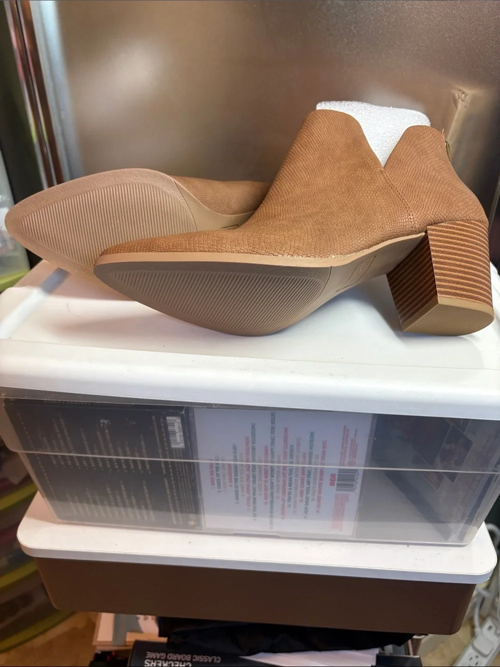 Women’s Cognac Textured Ankle Bootie with Block Heel